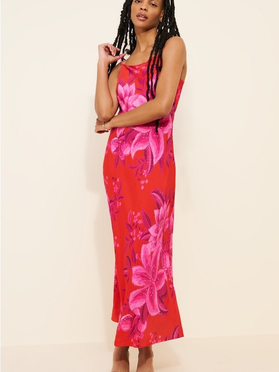 FARM Rio Dresses & Skirts - Farm Rio Red Floral Slip Maxi Dress with Pink Blooms